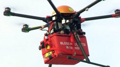 A drone delivering blood samples.