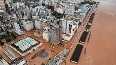 Aerial image of a flooded city