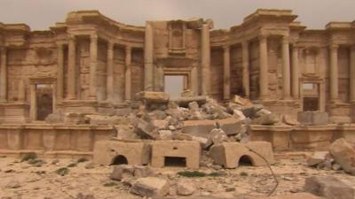 Damaged section of Palmyra's Roman-era theatre