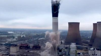 Rugeley Power Station's chimney is demolished