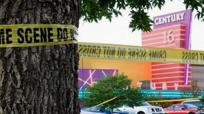 Crime scene tape near Century 16 cinema