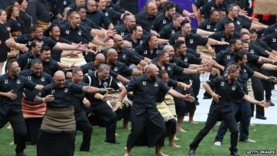 A haka is performed at the memorial service of Jonah Lomu