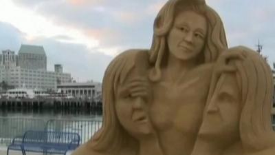 Sand Sculpture in San Diego showing transgender athlete Caitlyn, formerly Bruce, Jenner