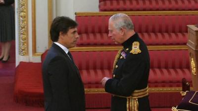 Wales manager Chris Coleman is appointed OBE by the Prince of Wales at Buckingham Palace