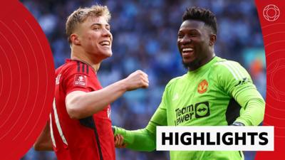 Manchester United players celebrate victory against Coventry in FA Cup semi-finals