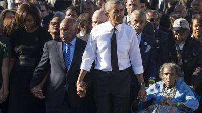 Michelle Obama, John Lewis, Barack Obama and Amelia Boynton Robinson