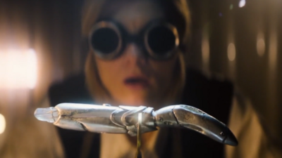 Jodie Whittaker as Doctor Who and her sonic screwdriver