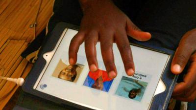 A child in a Malawi school using an educational app