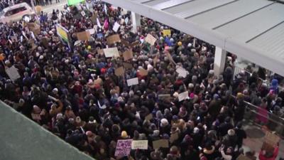 Protests at JFK Airport, New York