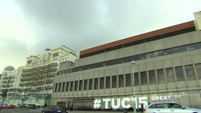 Grand Hotel and Brighton Centre with TUC sign