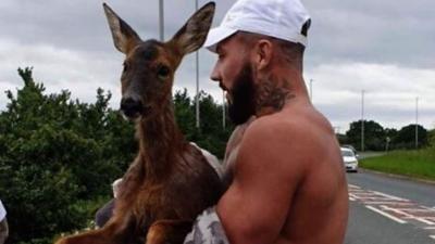 Man holding deer