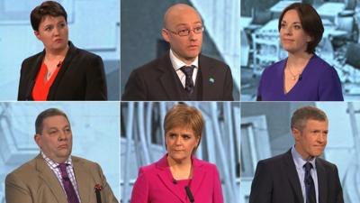 Ruth Davidson, Patrick Harvie, Kezia Dugdale, David Coburn, Nicola Sturgeon and Willie Rennie