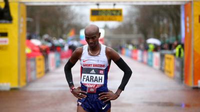 Mo Farah at the finish line