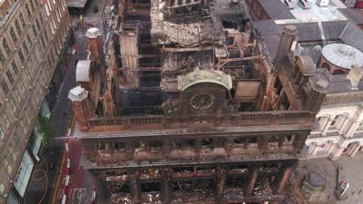 The charred remains of the Bank Buildings