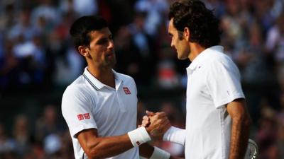 Novak Djokovic and Roger Federer shake hands