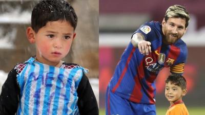 Young Afghan fan meets hero Messi