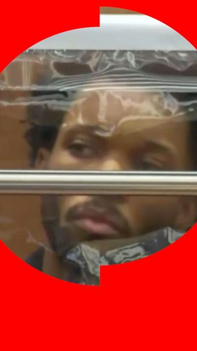 D4vd is pictured with a bar in front of his face