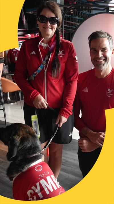 Julie Thomas, Yoko her service dog and Gethin Jones