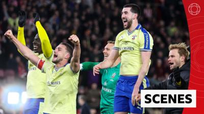 Southampton react to winning against Arsenal in the FA Cup quarter finals