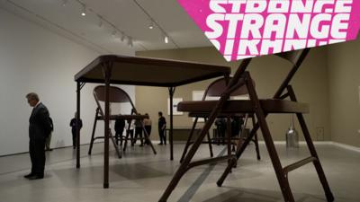 Giant furniture and the Strange logo