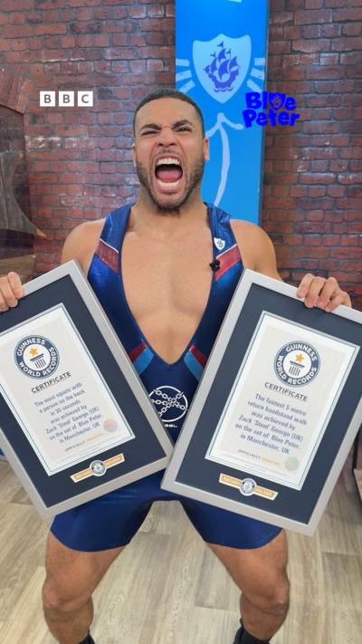 Gladiator Steel with his world records.