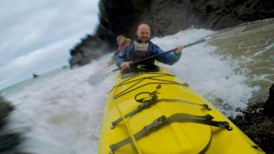 Weatherman Barra Best under Carrick-a-rede Rope Bridge.