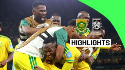 South Africa team celebrating Thapelo Maseko goal 
