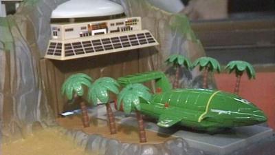 A close up of the Thunderbirds Tracey Island toy