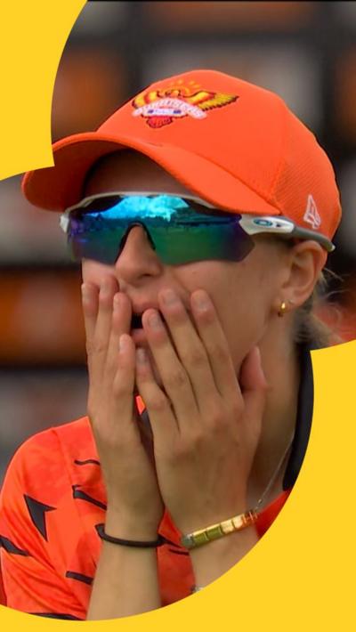 SunRisers Leeds fielder covers her face with her hands