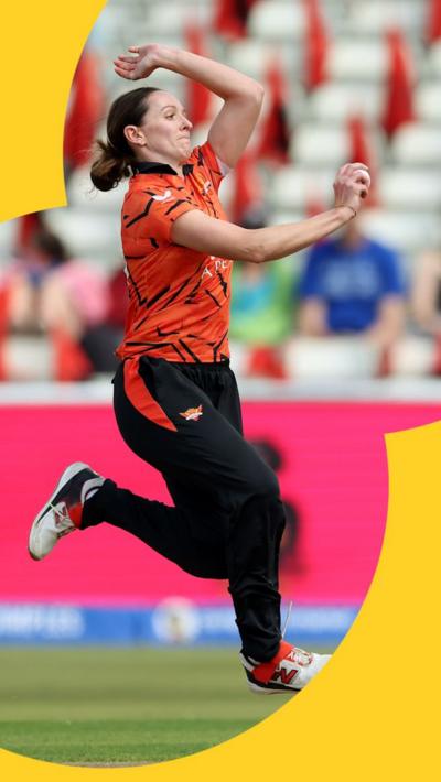 Kate Cross mid-bowl against Tammy Beaumont