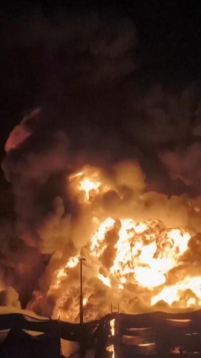 Fire atop of warehouse