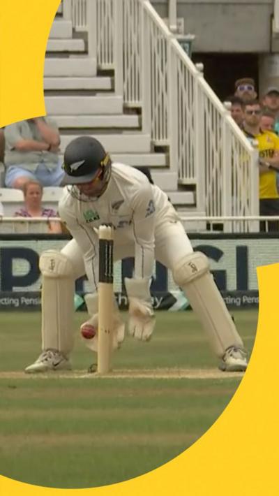 The ball hits the stumps to dismiss Joe Root