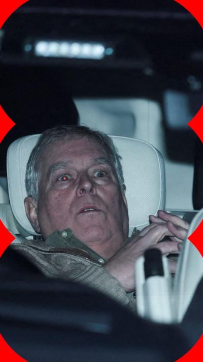 Andrew Mountbatten Windsor leaves Aylsham Police Station in a vehicle, on the day he was arrested