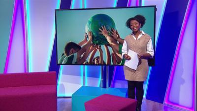 Emma-Louise on the Newsround set