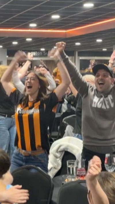 Hull City fans celebrating at the MKM stadium.