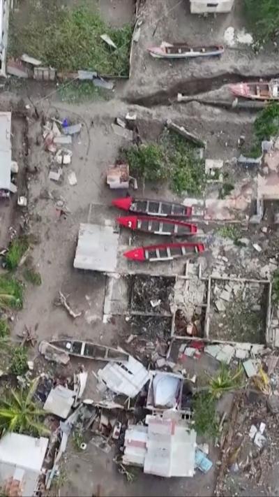 Ariel footage of damaged fishing village