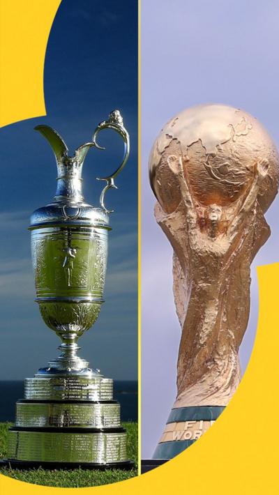 A splitscreen of the Claret Jug and the World Cup to signify a potential scheduling issue.