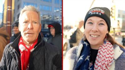 Split screen of a man and a woman 