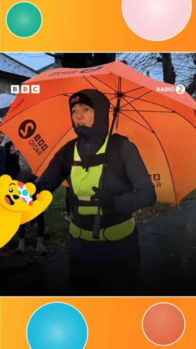 Sara Cox setting off on the final day of the Children in Need challenge