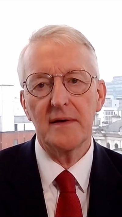 Close-up of Hilary Benn during remote interview