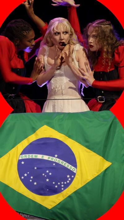 Lady Gaga performing on stage in Brazil