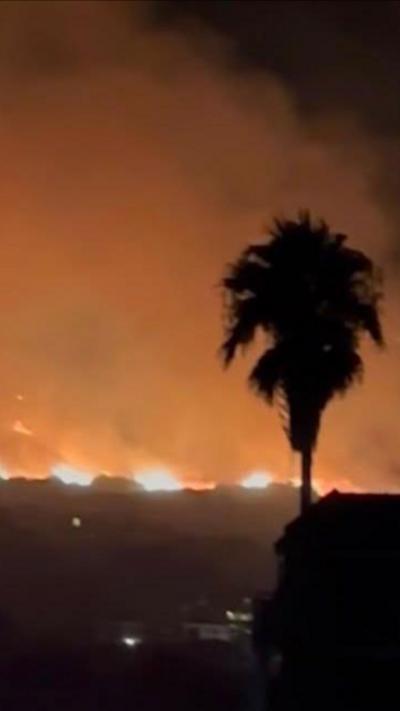 A fire burning at night