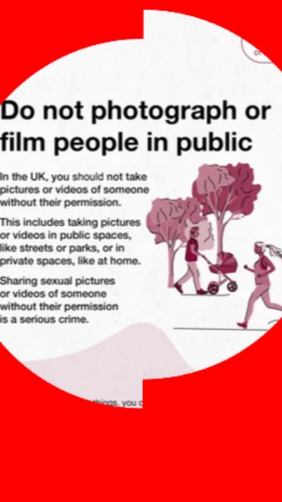 A government poster that reads 'Do not photograph or film people in public'