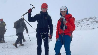 Caelan, 16, and Rowan, 15 on a snowy Helvellyn in the Lake District