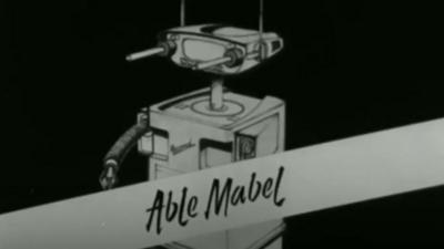 Black and white image of a robot labelled 'Able Mabel'