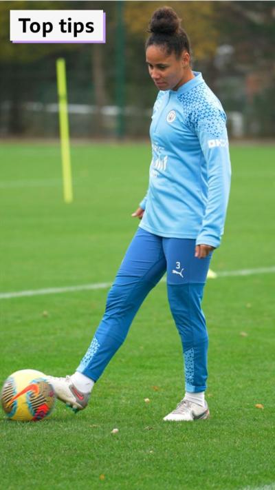 Top tips: Demi stokes practising on a football training ground.