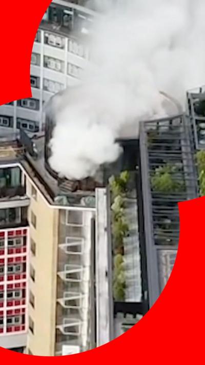 Smoke coming out of Television Centre's top floor