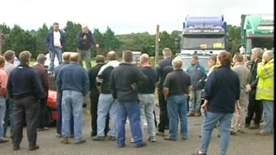 Crowd of people gathered at a fuel protest