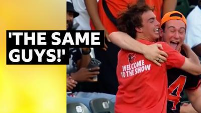 Baseball fan celebrates