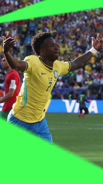 Brazil player in bright yellow Brazil football shirt
